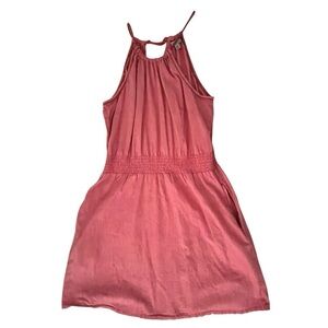 Toad & Co Organic Cotton Halter Dress Pink Size L Smocked Waist Pockets
